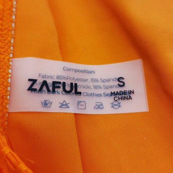 Zaful Ribbed Orange One-Piece Swimsuit With Adjustable Straps Back Zipper Size S - Picture 3 of 6